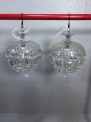Vintage lighting, pair of dome crystal chandeliers, approximately 23cm wide
