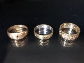 Three 9ct Gold rings A/F appox 8.9g