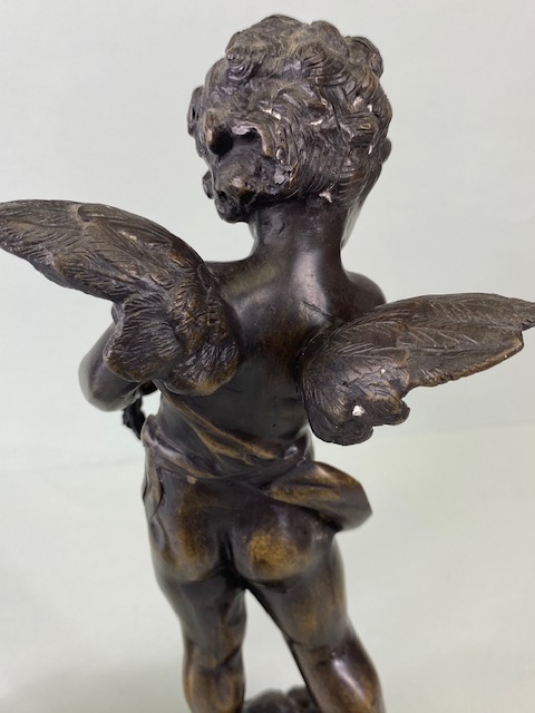 Bronze Figures, two 19th century style patinated bronze statues on marble bases of Putti playing - Image 11 of 14