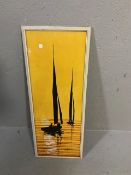 Paintings Cornish Water Colour painting signed by Mel Badenoch of boats on the sea late 1980s framed