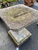 Substantial garden square shaped birdbath, approx 69cm tall