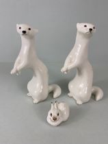 Collectable China, three vintage Lomonosov USSR animal figures, two white otter figures and a