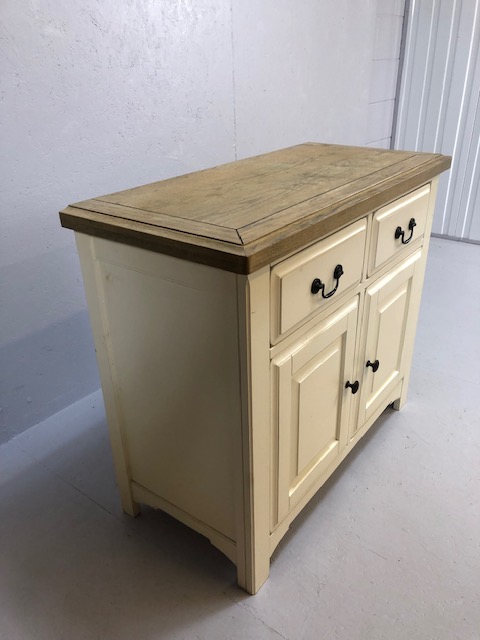 Modern white painted unit with two drawers and cupboard under, with natural wood top, approx 99cm - Image 3 of 8