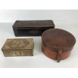 Vintage Boxes, three decorative boxes, being an early 20th century leather collar box, a brass