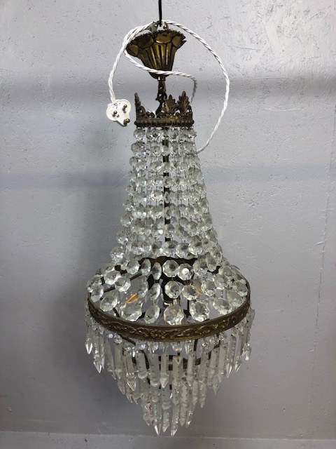 Vintage lighting, two tier with four light fittings waterfall chandelier with decorative gilded - Image 5 of 5