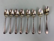 Set of Six silver hallmarked teaspoons for Sheffield by maker W S Savage & Co and two others (8)