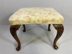 Antique Furniture, Victorian padded foot stool in the Queen Ann style cabriolet carved legs with