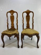 Antique furniture, pair of 18th Century Dutch side chairs of walnut lavishly decorated with fine