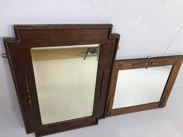 Vintage mirrors, two Mid 20th Century oak framed mirrors with raised decoration, one approximately - Image 5 of 5
