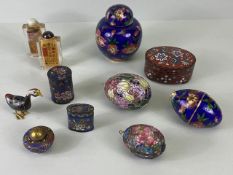 Cloisonne, collection of oriental cloisonne to include boxes, eggs, ginger jar, duck, along with 2