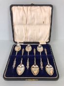 Boxed set of six silver Apostle spoons hallmarked for Birmingham, by maker A J Bailey (approx 60.