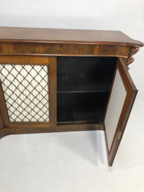 Antique Furniture, Victorian Rosewood Chiffonier, the twin doors with brass lattice work and pleated - Image 5 of 7