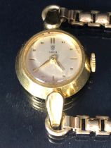 9ct gold ladies Rolex / Tudor wristwatch with rolled gold strap in original box with paperwork