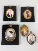 Antique miniature portraits, three of 19th century gentlemen, one in an ebonised frame the other two