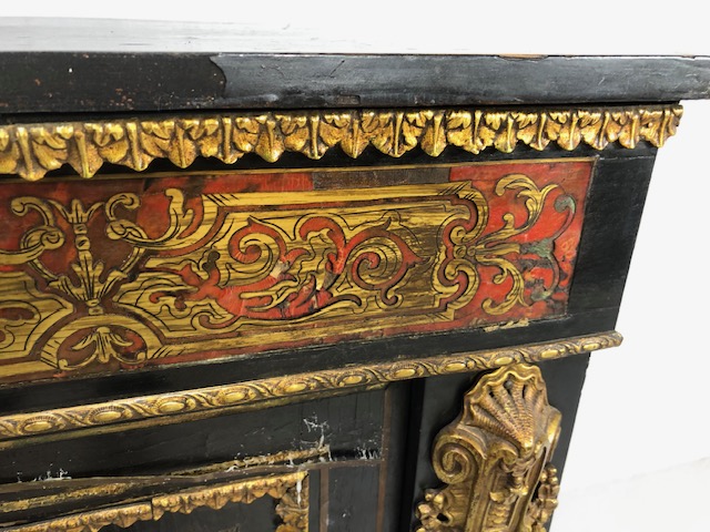 Antique Furniture, 19th century French Ebonised Boulle work Cabinet, brass work in need of - Image 8 of 22