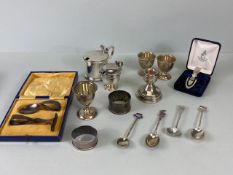 Collection of hallmarked silver items to include salts, eggcups, spoons etc Silver weight greater