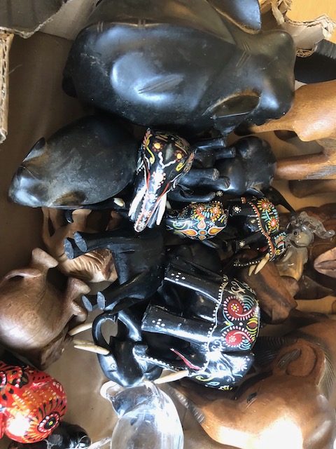 Collection of vintage and antique Elephant ornaments in a range of sizes to include Wooden, metal - Image 2 of 9