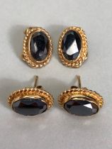 Two pairs of vintage 9ct Gold earrings with Oval rope design mounts, both pairs set with faceted