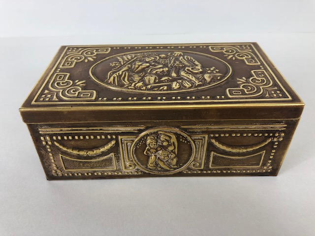 Vintage Boxes, three decorative boxes, being an early 20th century leather collar box, a brass - Image 9 of 13