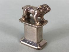 Hallmarked silver Bulldog on Plynth desk ornament Hallmarked for Chester, by maker Sampson