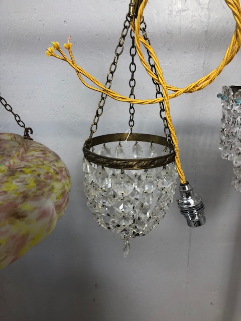 Vintage lighting, four small decorative chandeliers of varying sizes and styles along with a mid - Image 3 of 11