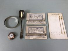Vintage hallmarked silver bangle, silver hallmarked Victorian conserve spoon, early 20th century