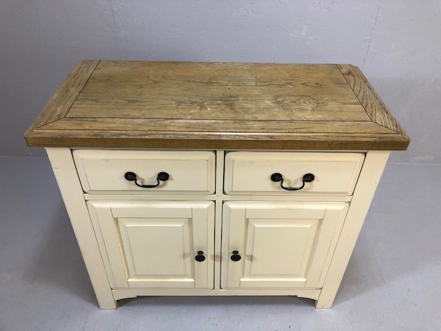 Modern white painted unit with two drawers and cupboard under, with natural wood top, approx 99cm - Image 2 of 8