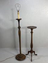 Wooden Torchère or plant stand and a carked wooden standard lamp base
