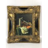 Picture, reproduction 19th Century still life of violin and tankard in the Italian style in an