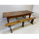 Early 19th century French Farmhouse Table of Three plank construction with Breadboard ends in Cherry