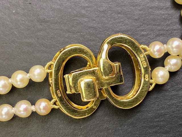 cultured pearls with 18ct gold and Diamond clasp, double strand necklace of graduated cultured - Image 3 of 7