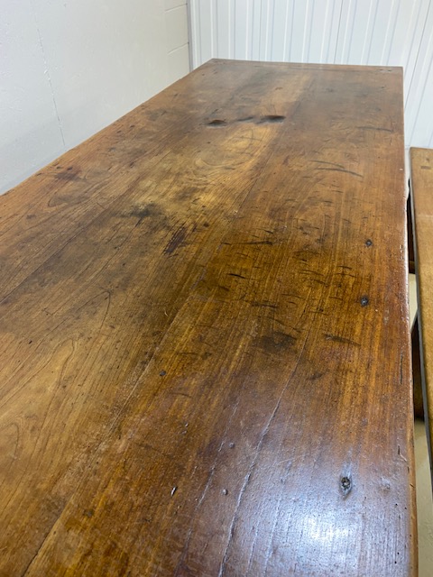 Early 19th century French Farmhouse Table of Three plank construction with Breadboard ends in Cherry - Image 6 of 19