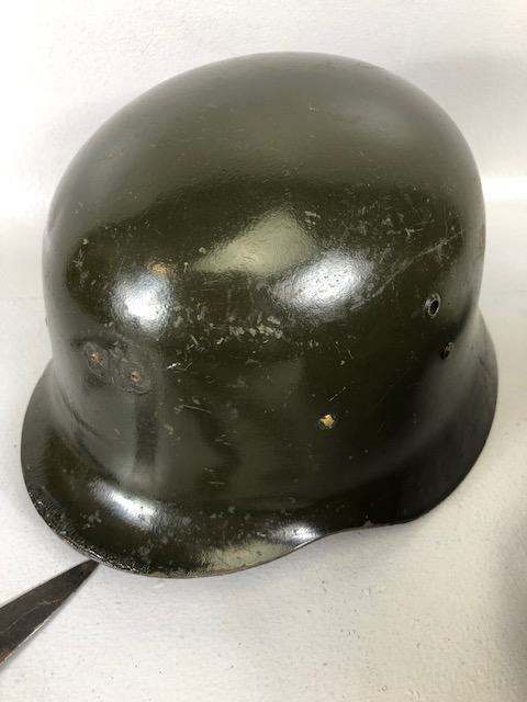 Militaria interest, British Mk 6 Helmet with cover, WW2 German Helmet reissued to the Spanish, 2 x - Image 6 of 10