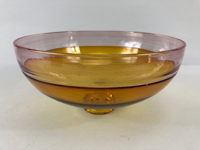 Art Studio glass, Three amber glass bowls all with ground bases one with a signature - Image 9 of 12