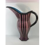 Ross Emerson Art Ceramics, Oversized lilac and black stripped beak jug monogram to base