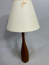 modern table lamp with turned wooden base approximately 63cm high