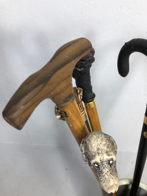Collection of vintage walking sticks , animal head tops, horn,stone set, white metal, in a - Image 6 of 12