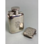 Antique silver English hall marked tot flask approximately 73.3g and a silver hallmarked vesta