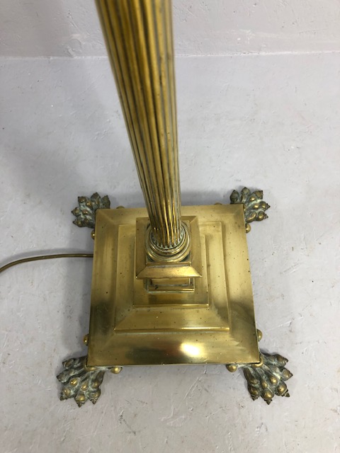 Solid Brass Corinthian column extendable oil lamp converted into a standard lamp on square stepped - Image 4 of 4