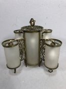 Antique and vintage lighting, 20th century quatrefoil cylinder pendant light, brass with opaque