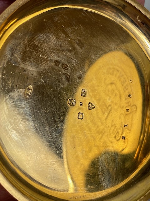 Antique 18ct yellow gold pocket watch cream face with black Roman numerals, 1898, Not running, total - Bild 7 aus 7