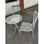 White painted metalwork Garden Bistro style table and two chairs