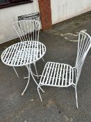 White painted metalwork Garden Bistro style table and two chairs