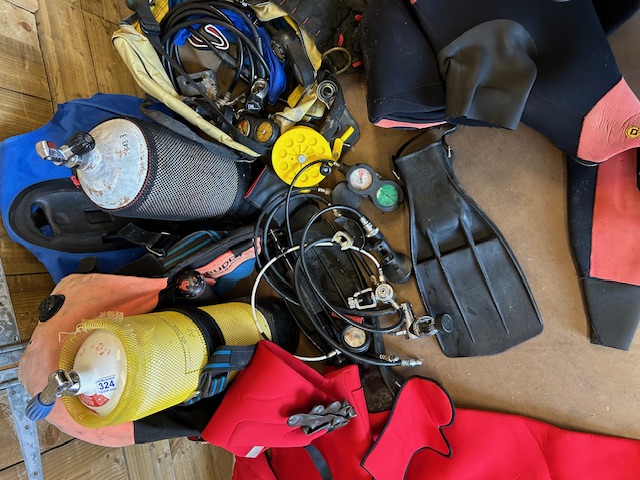 Collection of Suba diving equipment to include SCUBA tanks/ cylinders, Dry Suits, Regulators, weight - Image 3 of 8