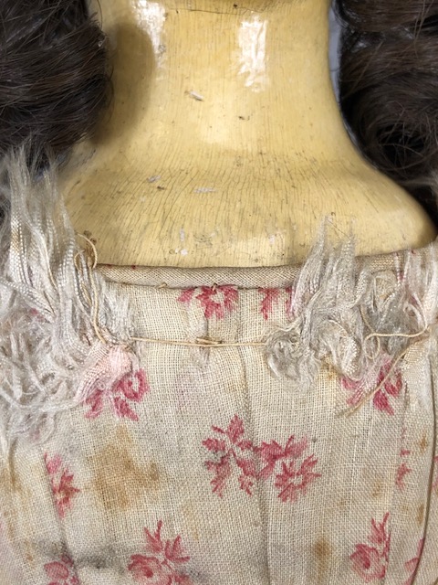 Antique doll, early 19th Century wood and cloth bodied doll with painted gesso face, silk clothes - Image 4 of 27