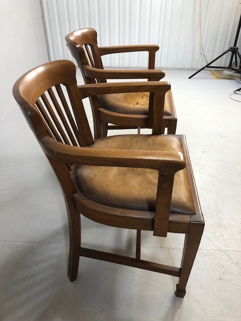 pair of mid-century leather seated elbow chairs A/F - Image 4 of 7