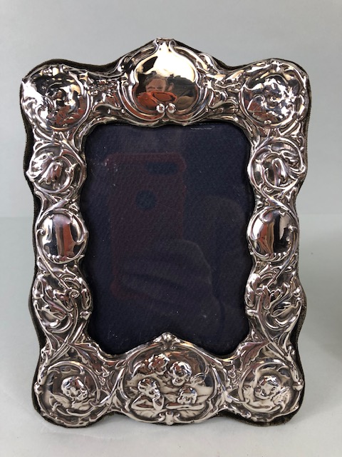 Silver Hallmarked photo frames, one of square Art Nouveau style with round aperture approximately 14 - Image 2 of 8