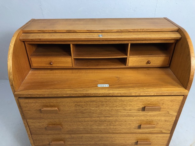 Mid century roll top desk by SM Utility furniture, run of four drawers with roll front desk - Image 5 of 6