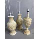 Three lamp bases with all over eastern design