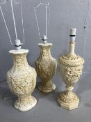 Three lamp bases with all over eastern design